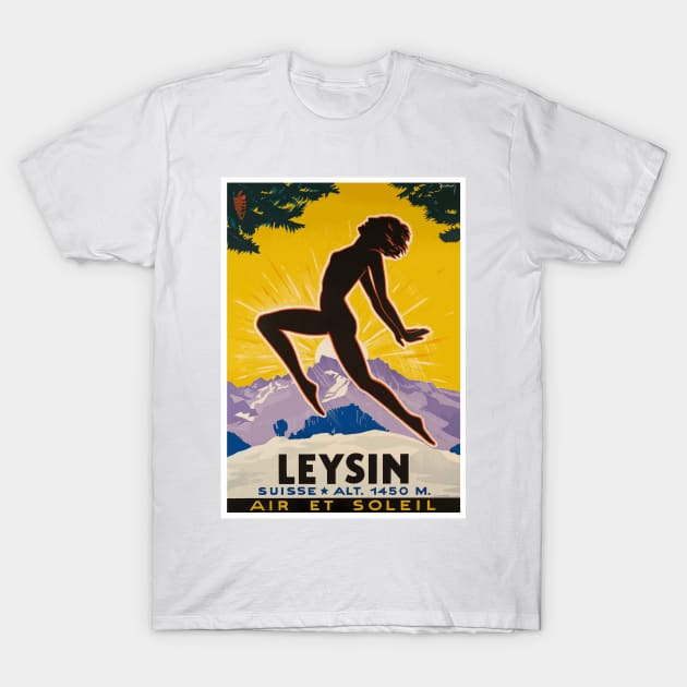 Air and Sun in Leysin, Switzerland - Vintage Travel Poster Design T-Shirt by Naves